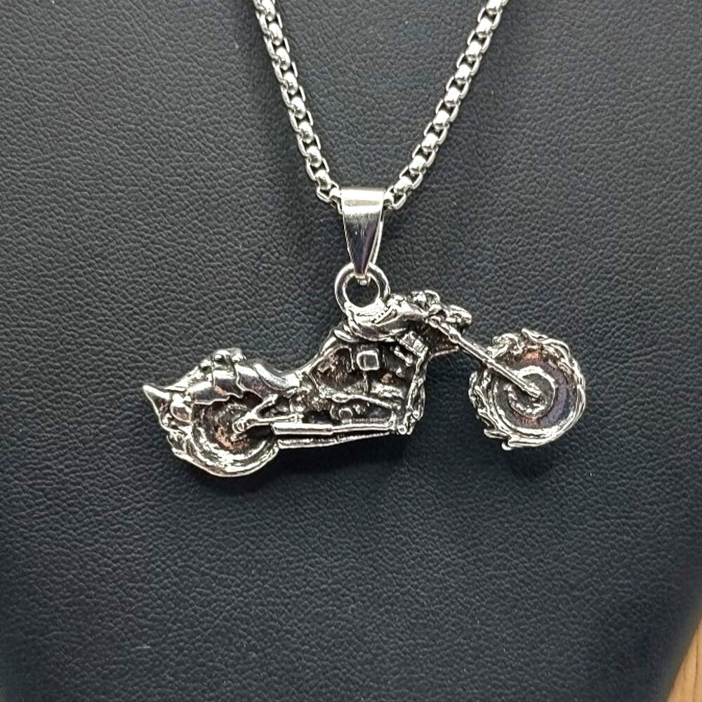 Stainless Steel Motorcycle Necklace Flame Fire Biker Valentines Birthday Gift